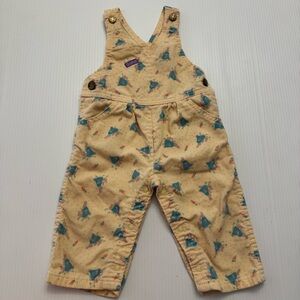 Vintage OshKosh B'gosh Infant Overalls Yellow Corduroy Rabbit Carrots Size 12Mos